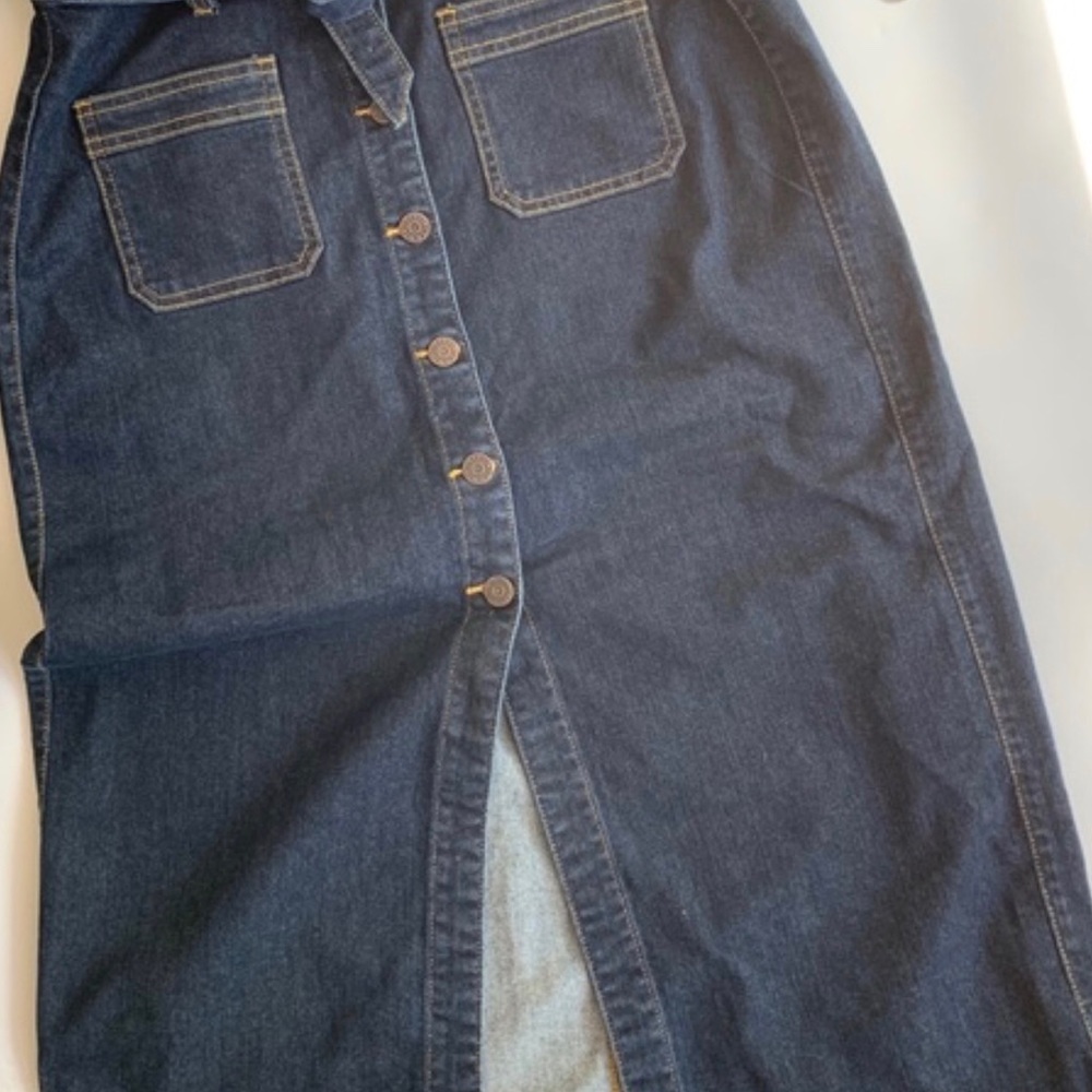 Cello Jeans Blue Tie Belt Button Down Denim Midi Jean Skirt NWT - Picture 9 of 13